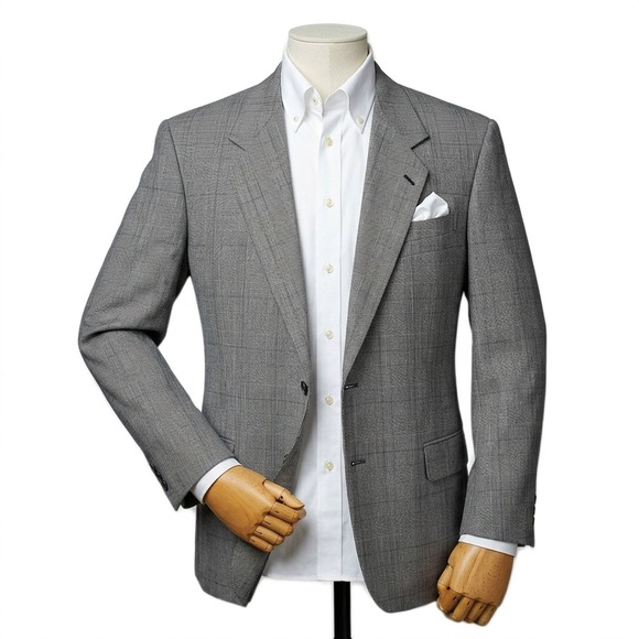 Hardy Amies Other - VTG Hardy Amies Sport Coat Gray Glen Plaid Two Button Wool Blend Blazer Mens 48R